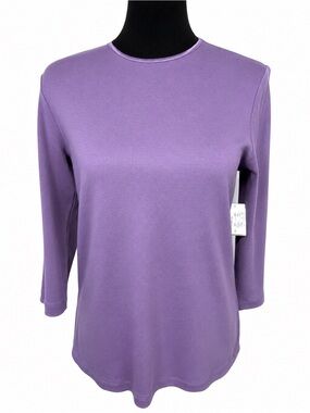 Christopher&banks Size Small Crew Neck 3/4 Sleeve 100% Cotton Lilac Top NWT